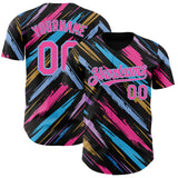 Custom Black Pink-Light Blue Multicolor Brush Stroke Authentic Baseball Jersey