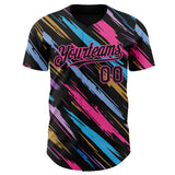 Custom Black-Pink Multicolor Brush Stroke Authentic Baseball Jersey