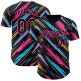Custom Black-Pink Multicolor Brush Stroke Authentic Baseball Jersey