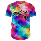 Custom Rainbow Black-White Multicolor Geometric Grid Diamond Authentic Baseball Jersey