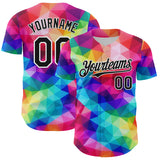 Custom Rainbow Black-White Multicolor Geometric Grid Diamond Authentic Baseball Jersey