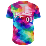 Custom Rainbow White Pink-Black Multicolor Geometric Grid Diamond Authentic Baseball Jersey