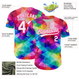 Custom Rainbow White Pink-Black Multicolor Geometric Grid Diamond Authentic Baseball Jersey
