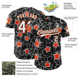 Custom Black White-Orange Cracked Pattern Graffiti Stars Authentic Baseball Jersey