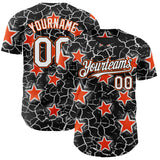 Custom Black White-Orange Cracked Pattern Graffiti Stars Authentic Baseball Jersey