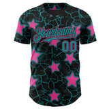 Custom Black Teal-Pink Cracked Pattern Graffiti Stars Authentic Baseball Jersey