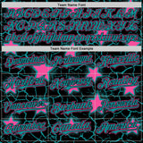 Custom Black Teal-Pink Cracked Pattern Graffiti Stars Authentic Baseball Jersey