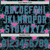 Custom Black Teal-Pink Cracked Pattern Graffiti Stars Authentic Baseball Jersey
