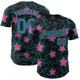 Custom Black Teal-Pink Cracked Pattern Graffiti Stars Authentic Baseball Jersey