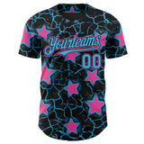 Custom Black Sky Blue-Pink Cracked Pattern Graffiti Stars Authentic Baseball Jersey