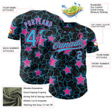 Custom Black Sky Blue-Pink Cracked Pattern Graffiti Stars Authentic Baseball Jersey
