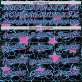 Custom Black Sky Blue-Pink Cracked Pattern Graffiti Stars Authentic Baseball Jersey