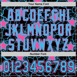 Custom Black Sky Blue-Pink Cracked Pattern Graffiti Stars Authentic Baseball Jersey