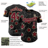 Custom Black Crimson-Cream Cracked Pattern Graffiti Stars Authentic Baseball Jersey