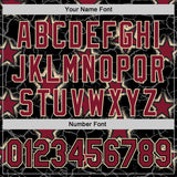 Custom Black Crimson-Cream Cracked Pattern Graffiti Stars Authentic Baseball Jersey