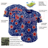 Custom Royal White-Red Cracked Pattern Graffiti Stars Authentic Baseball Jersey