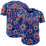 Custom Royal White-Red Cracked Pattern Graffiti Stars Authentic Baseball Jersey