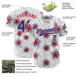 Custom White Royal-Red Cracked Pattern Graffiti Stars Authentic Baseball Jersey