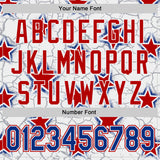 Custom White Royal-Red Cracked Pattern Graffiti Stars Authentic Baseball Jersey