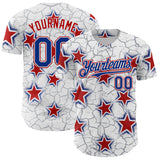 Custom White Royal-Red Cracked Pattern Graffiti Stars Authentic Baseball Jersey