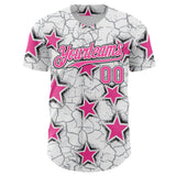 Custom White Pink-Black Cracked Pattern Graffiti Stars Authentic Baseball Jersey