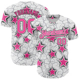 Custom White Pink-Black Cracked Pattern Graffiti Stars Authentic Baseball Jersey