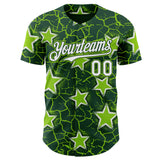 Custom Green White-Neon Green Cracked Pattern Graffiti Stars Authentic Baseball Jersey