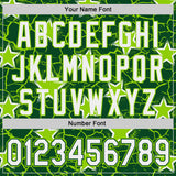 Custom Green White-Neon Green Cracked Pattern Graffiti Stars Authentic Baseball Jersey