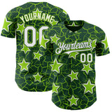 Custom Green White-Neon Green Cracked Pattern Graffiti Stars Authentic Baseball Jersey