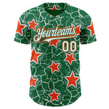 Custom Kelly Green White-Orange Cracked Pattern Graffiti Stars Authentic Baseball Jersey