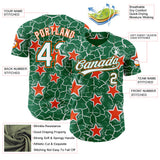 Custom Kelly Green White-Orange Cracked Pattern Graffiti Stars Authentic Baseball Jersey