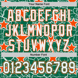 Custom Kelly Green White-Orange Cracked Pattern Graffiti Stars Authentic Baseball Jersey