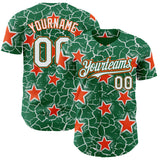Custom Kelly Green White-Orange Cracked Pattern Graffiti Stars Authentic Baseball Jersey