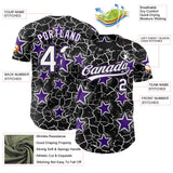Custom Black White-Purple Cracked Pattern Graffiti Stars Authentic Baseball Jersey