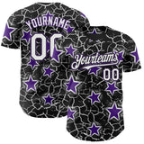 Custom Black White-Purple Cracked Pattern Graffiti Stars Authentic Baseball Jersey