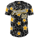 Custom Black White-Gold Cracked Pattern Graffiti Stars Authentic Baseball Jersey