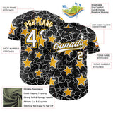 Custom Black White-Gold Cracked Pattern Graffiti Stars Authentic Baseball Jersey