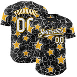 Custom Black White-Gold Cracked Pattern Graffiti Stars Authentic Baseball Jersey
