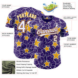 Custom Purple White-Gold Cracked Pattern Graffiti Stars Authentic Baseball Jersey