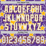 Custom Purple White-Gold Cracked Pattern Graffiti Stars Authentic Baseball Jersey