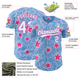 Custom Light Blue White-Pink Cracked Pattern Graffiti Stars Authentic Baseball Jersey