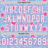 Custom Light Blue White-Pink Cracked Pattern Graffiti Stars Authentic Baseball Jersey