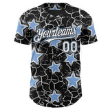 Custom Black White-Light Blue Cracked Pattern Graffiti Stars Authentic Baseball Jersey