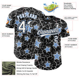 Custom Black White-Light Blue Cracked Pattern Graffiti Stars Authentic Baseball Jersey