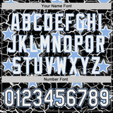 Custom Black White-Light Blue Cracked Pattern Graffiti Stars Authentic Baseball Jersey