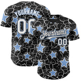 Custom Black White-Light Blue Cracked Pattern Graffiti Stars Authentic Baseball Jersey