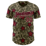 Custom Olive Crimson Black-Cream Cracked Pattern Graffiti Stars Authentic Baseball Jersey