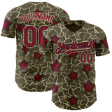 Custom Olive Crimson Black-Cream Cracked Pattern Graffiti Stars Authentic Baseball Jersey