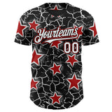 Custom Black White-Red Cracked Pattern Graffiti Stars Authentic Baseball Jersey