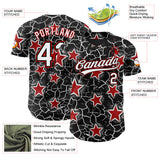 Custom Black White-Red Cracked Pattern Graffiti Stars Authentic Baseball Jersey